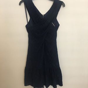 Line & dot: blue lace cross front dress
